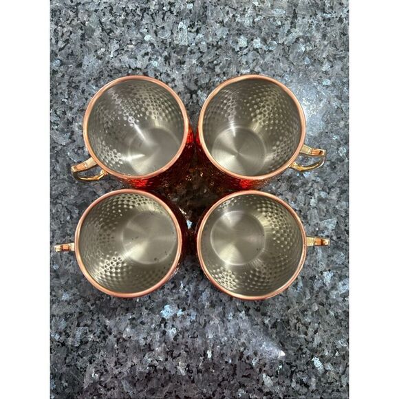 Set of 4 Eco One Hammered Copper Moscow Mule Mugs – Silver Stainless Steel Inter - Picture 2 of 8